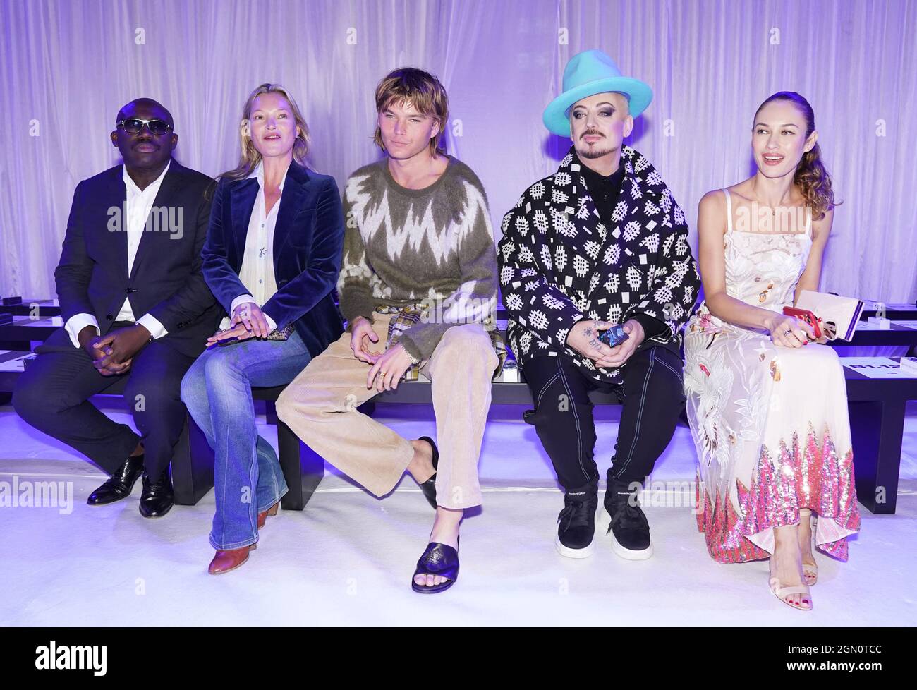 front-row-guests-left-to-right-ed-enninful-kate-moss-jordan-barrett-boy-george-and-olga-kurylenko-before-the-london-fashion-week-2021-richard-quinn-show-held-at-the-londoner-hotel-leicester-square-london-picture-date-tuesday-september-21-2021-2GN0TCC.jpg